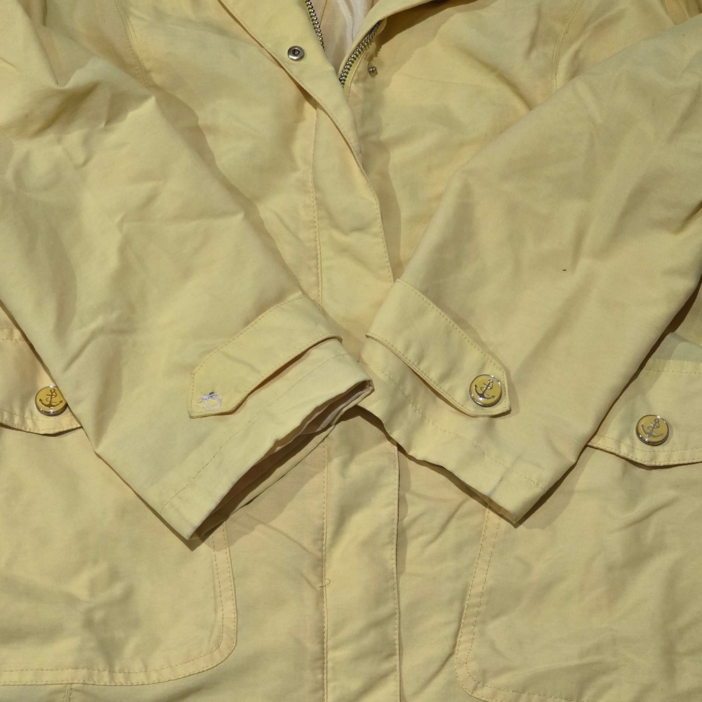 Water Resistant Yellow Raincoat Gingham Lined Hood Nautical Anchor 1 Button Gone - Picture 6 of 9